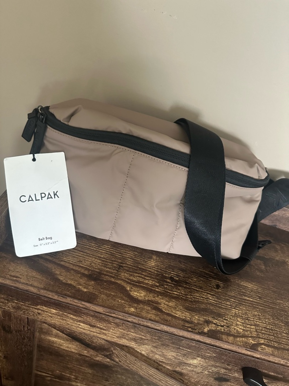 CALPAK Taupe Belt Bag with Black Strap